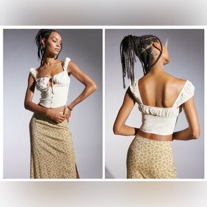 Urban Outfitters Rosalie Smocked Blouse in Ivory.